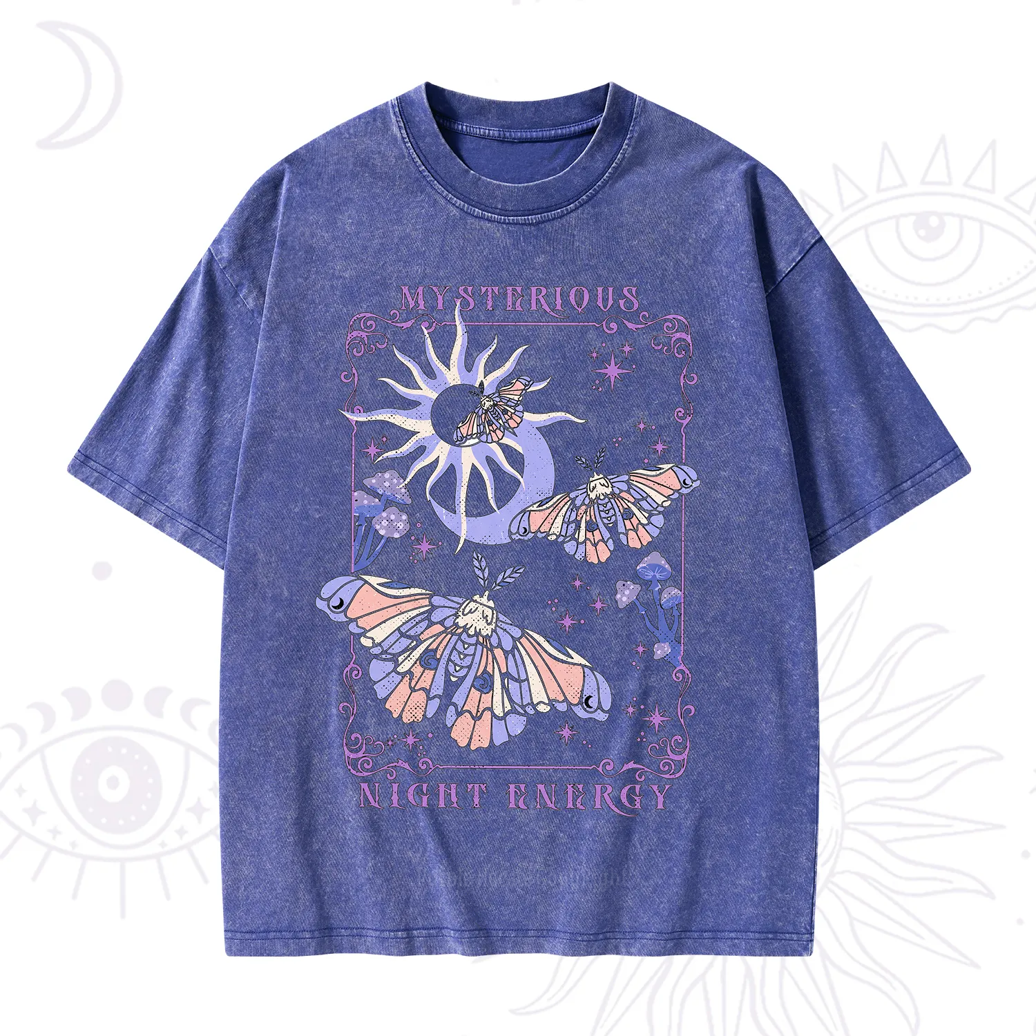 Purplehecate Mysterious Night Energy Moth Washed T-Shirt