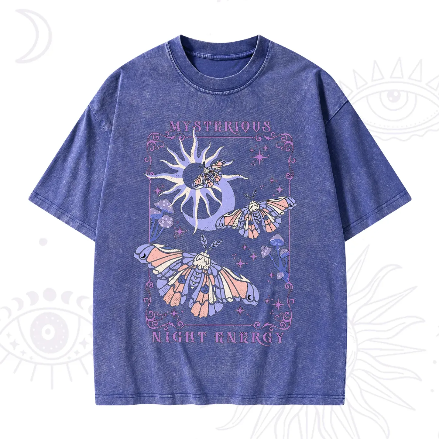 Purplehecate Mysterious Night Energy Moth Washed T-Shirt