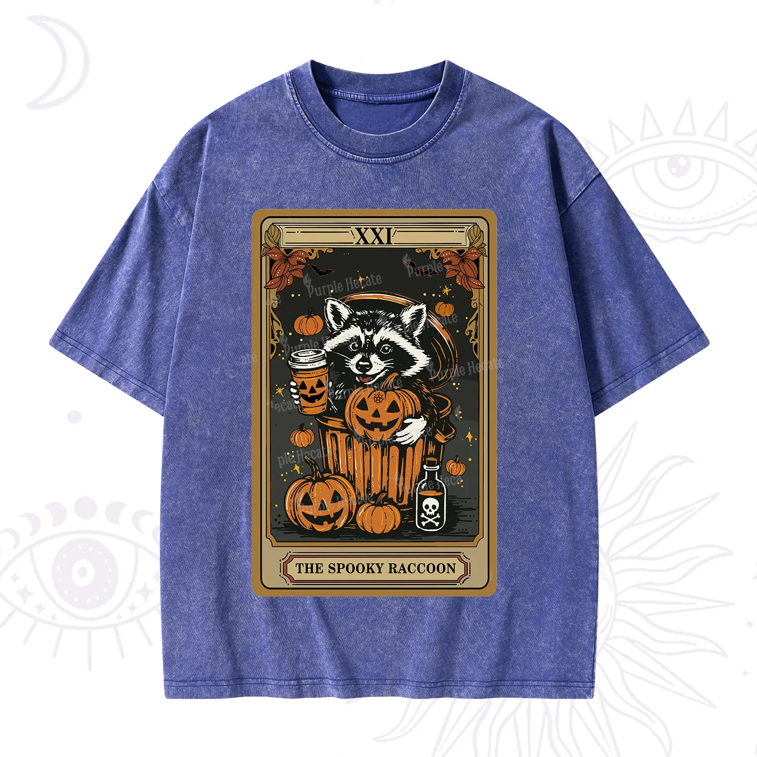 Purplehecate The Spooky Raccoon Tarot Halloween Washed T-Shirt