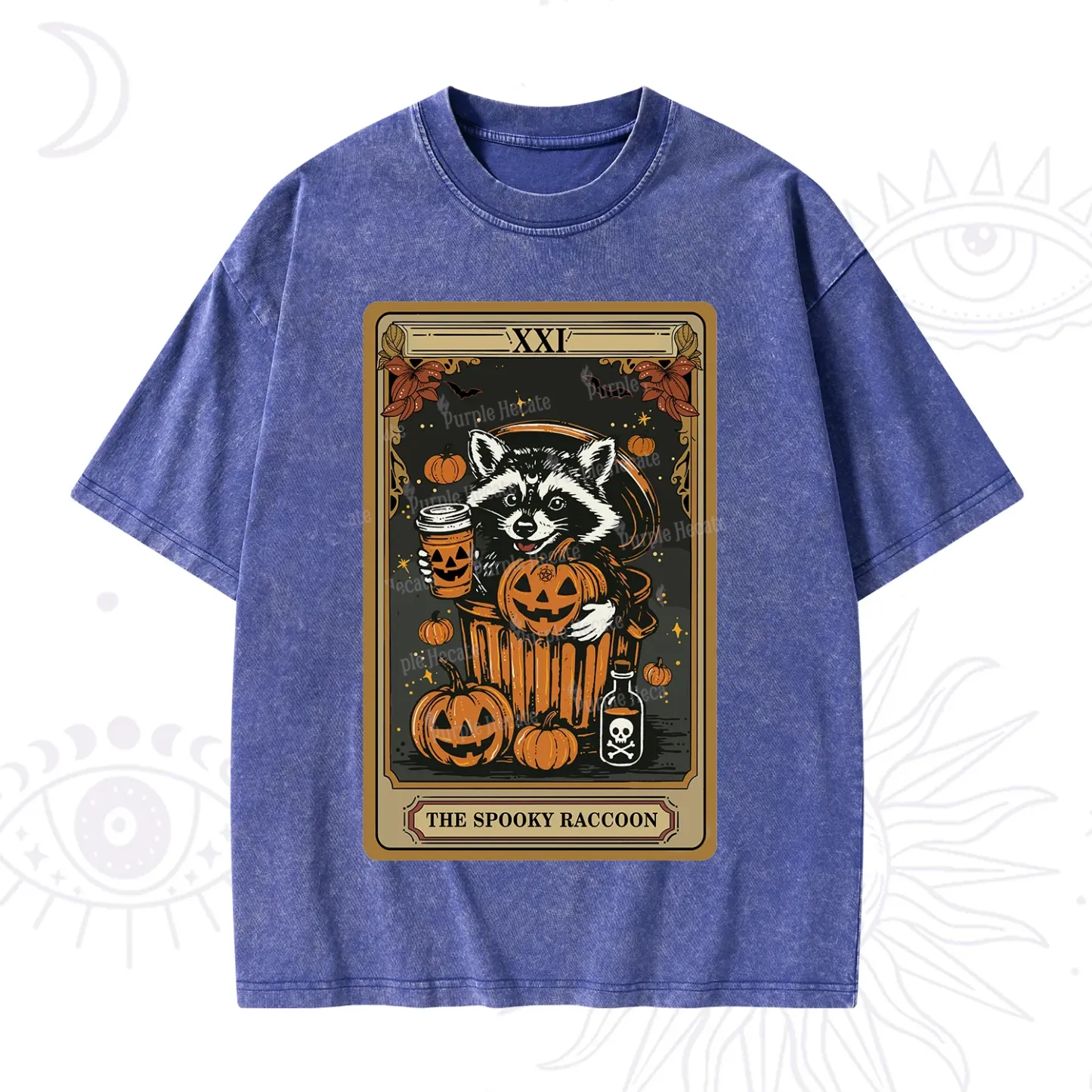 Purplehecate The Spooky Raccoon Tarot Halloween Washed T-Shirt
