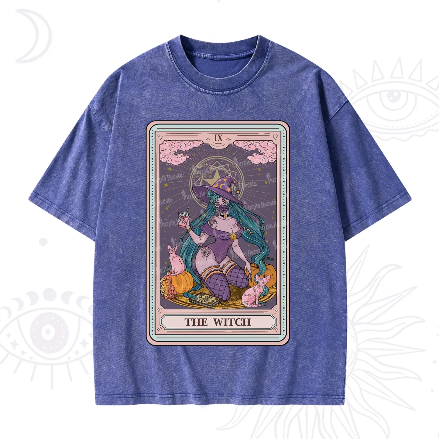 Purplehecate The Witch Tarot Halloween Washed T-Shirt