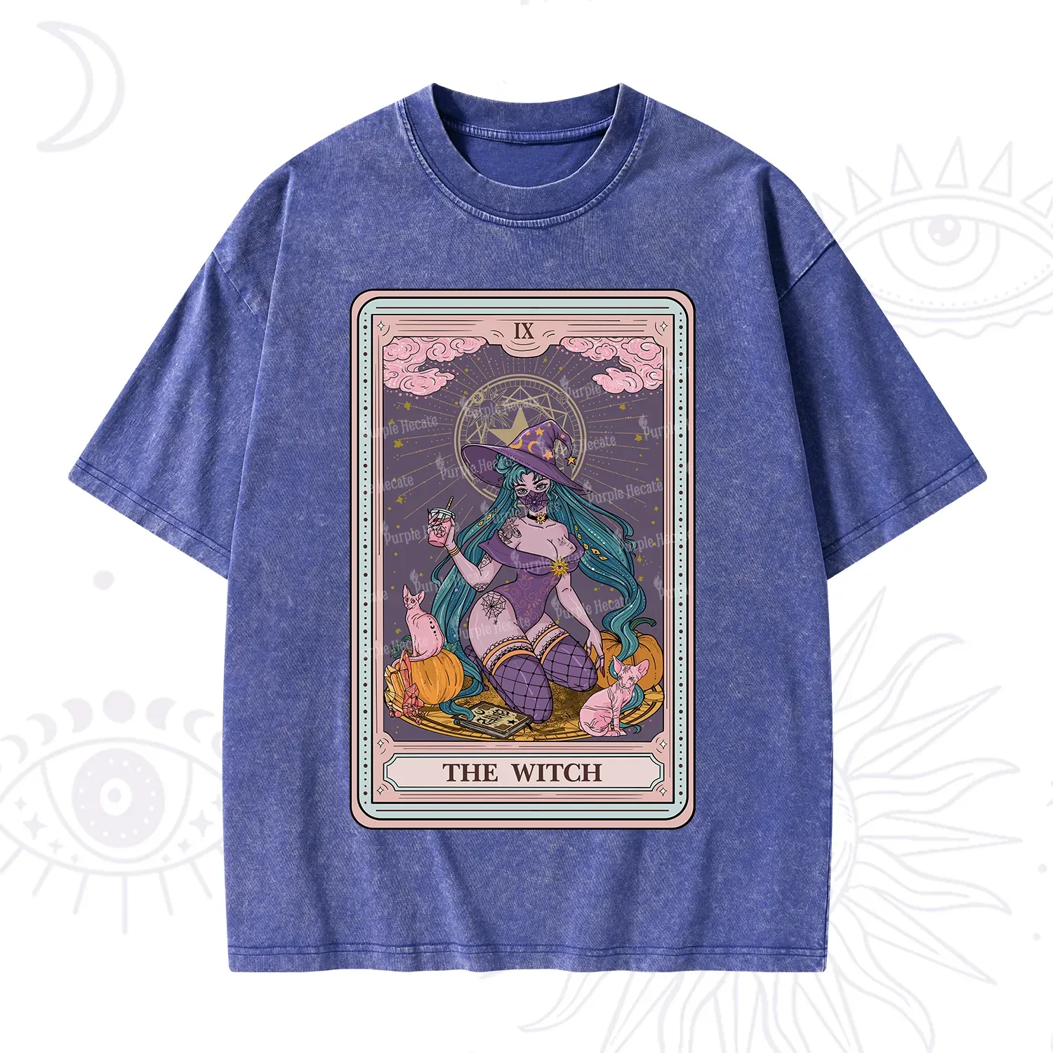 Purplehecate The Witch Tarot Halloween Washed T-Shirt