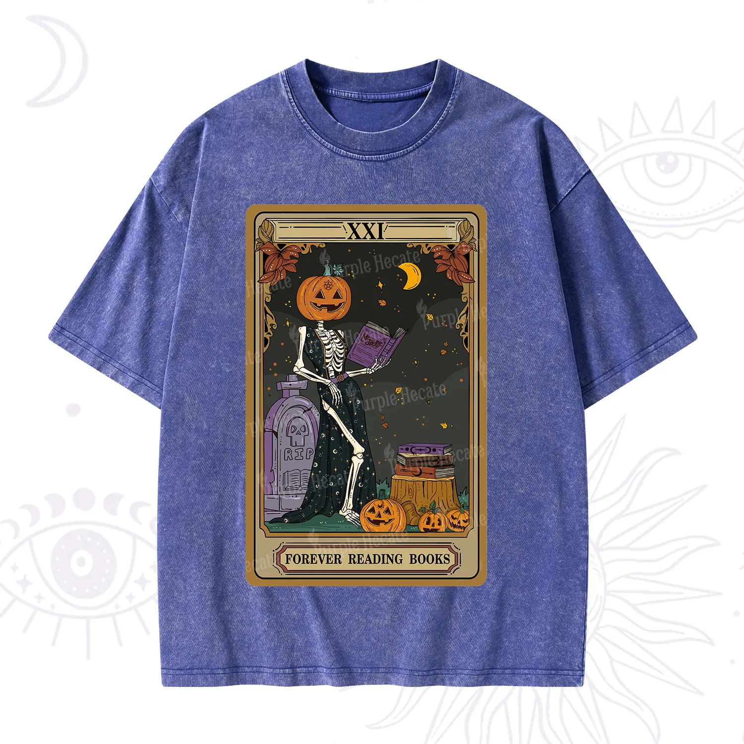 Purplehecate The Forever Reading Books Tarot Halloween Washed T-Shirt