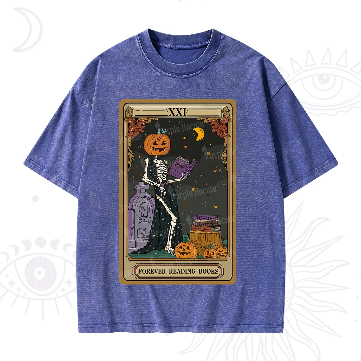 Purplehecate The Forever Reading Books Tarot Halloween Washed T-Shirt