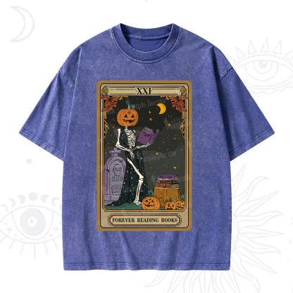 Purplehecate The Forever Reading Books Tarot Halloween Washed T-Shirt