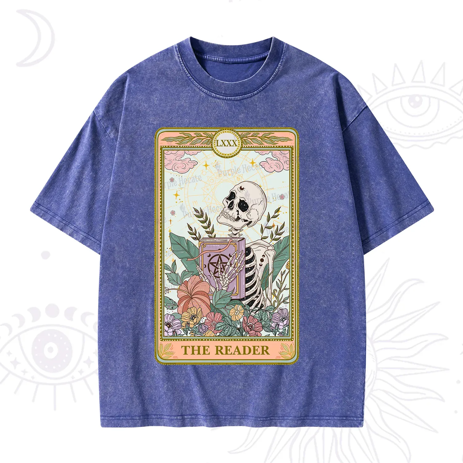 Purplehecate The Reader Occult Tarot Skeleton Washed T-Shirt