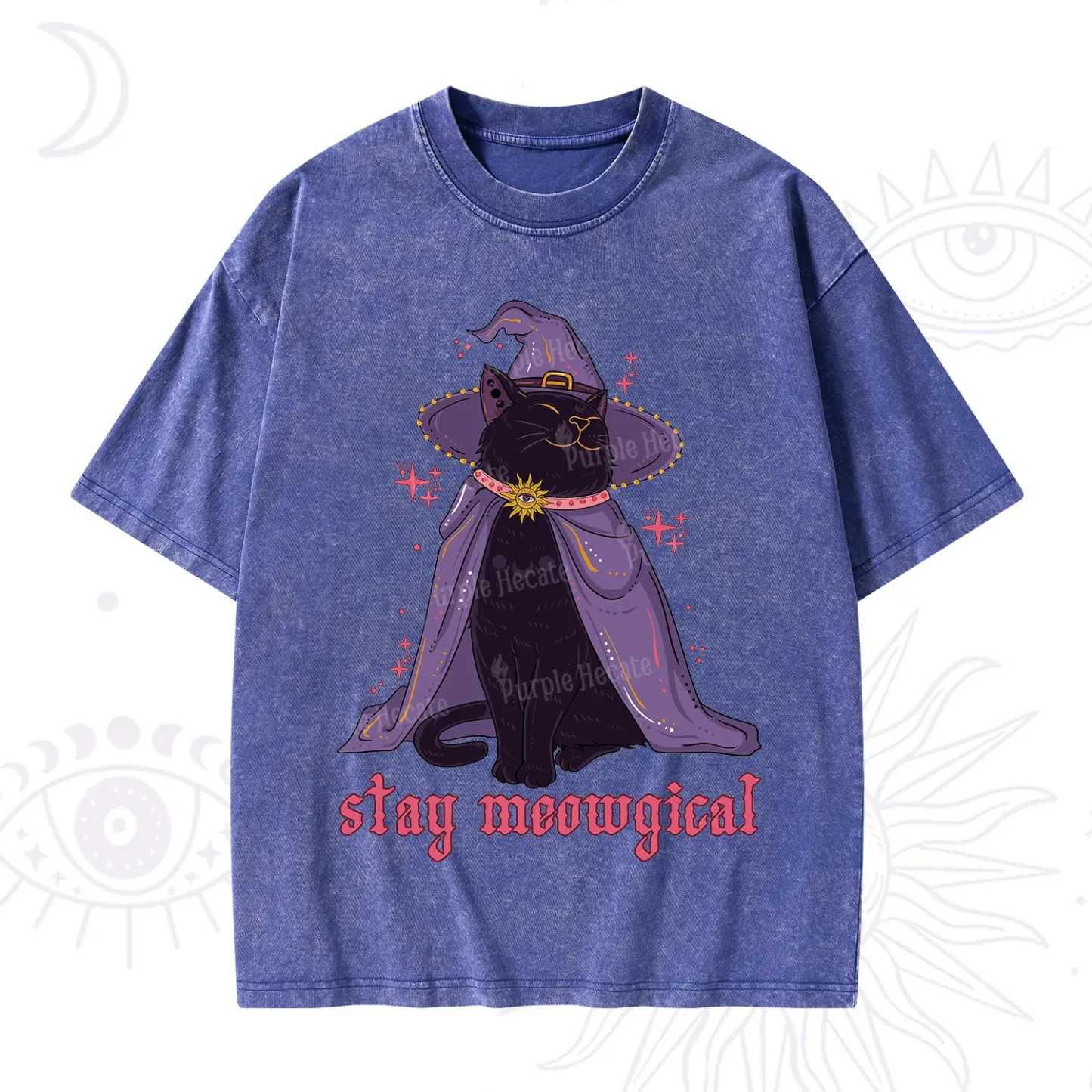 Purplehecate Stay Meowgical Cat Washed T-Shirt