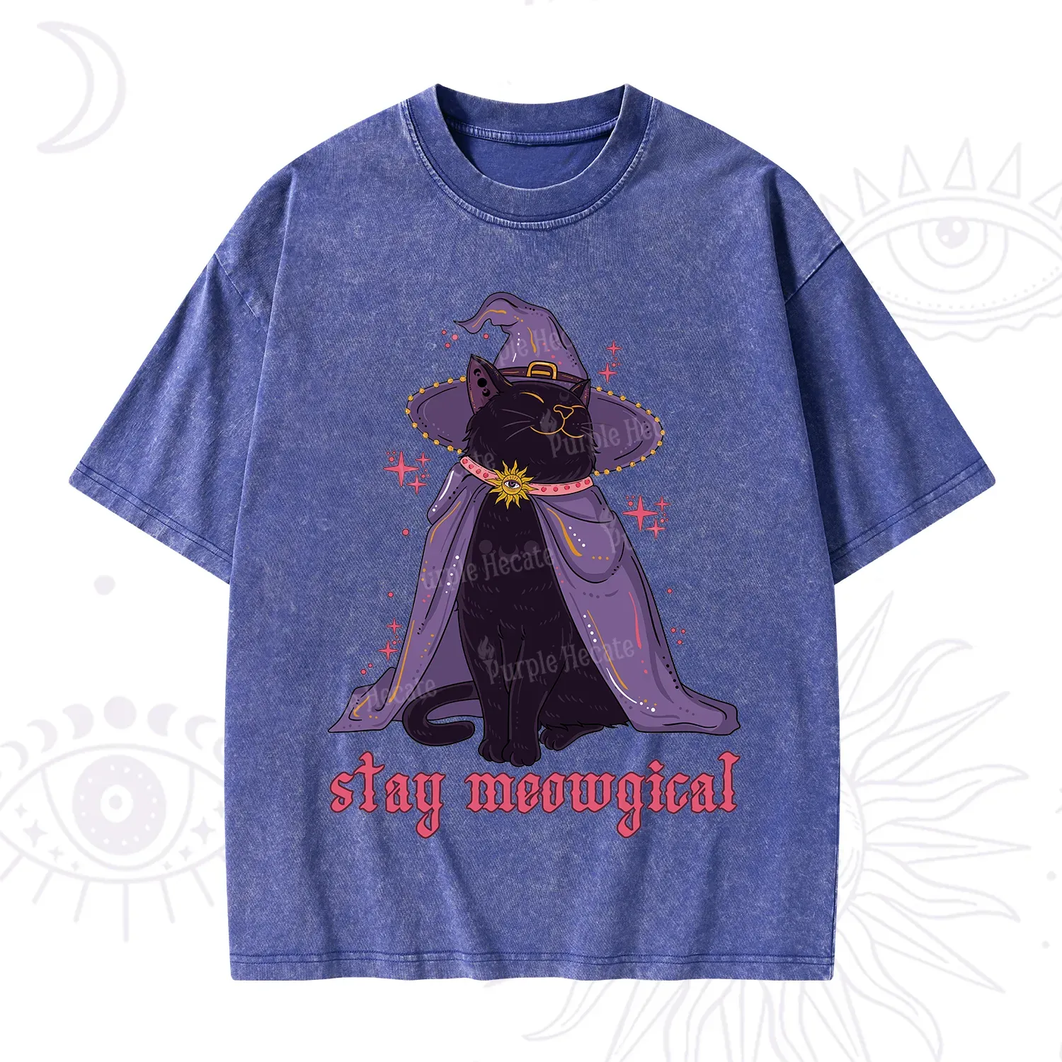 Purplehecate Stay Meowgical Cat Washed T-Shirt