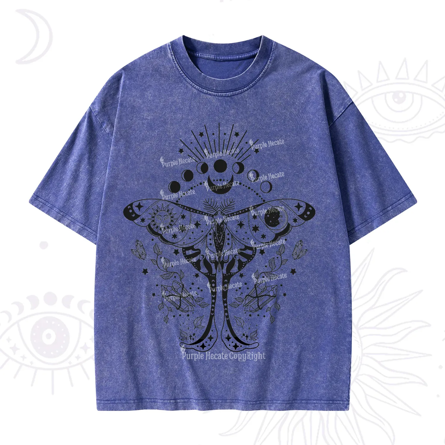 Purplehecate Moonlit Celestial Moth Washed T-Shirt
