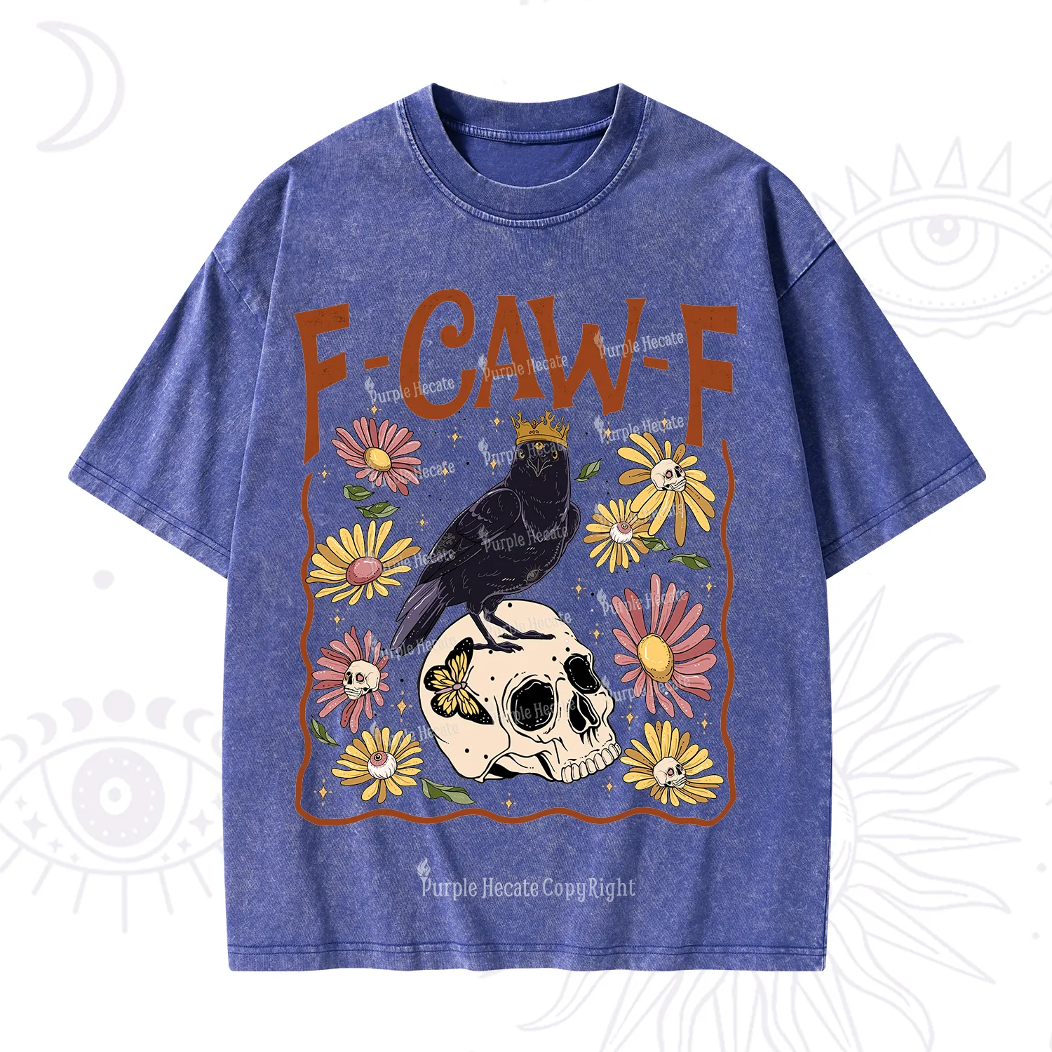 Purplehecate Funny F-Caw-F Crow Washed T-Shirt