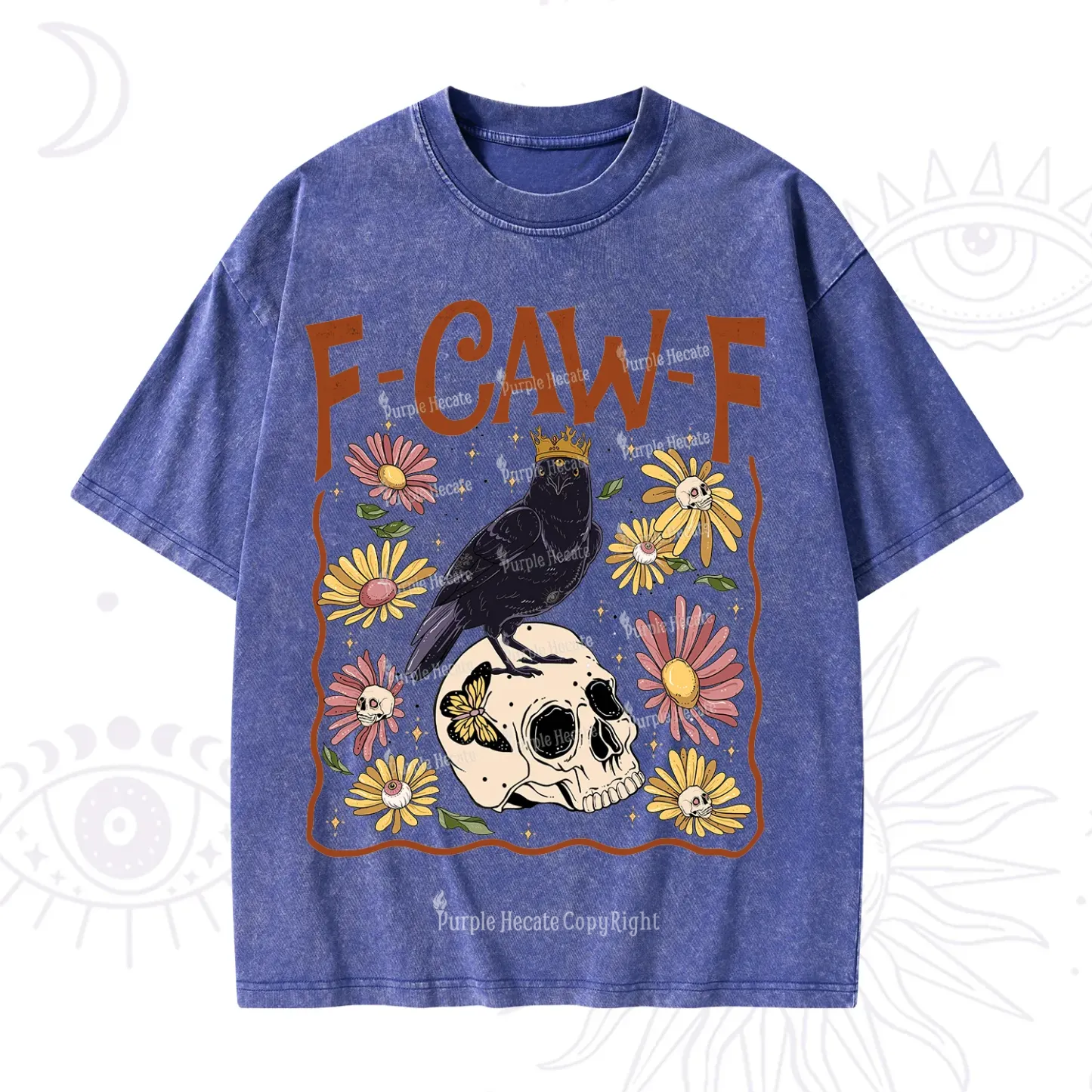 Purplehecate Funny F-Caw-F Crow Washed T-Shirt