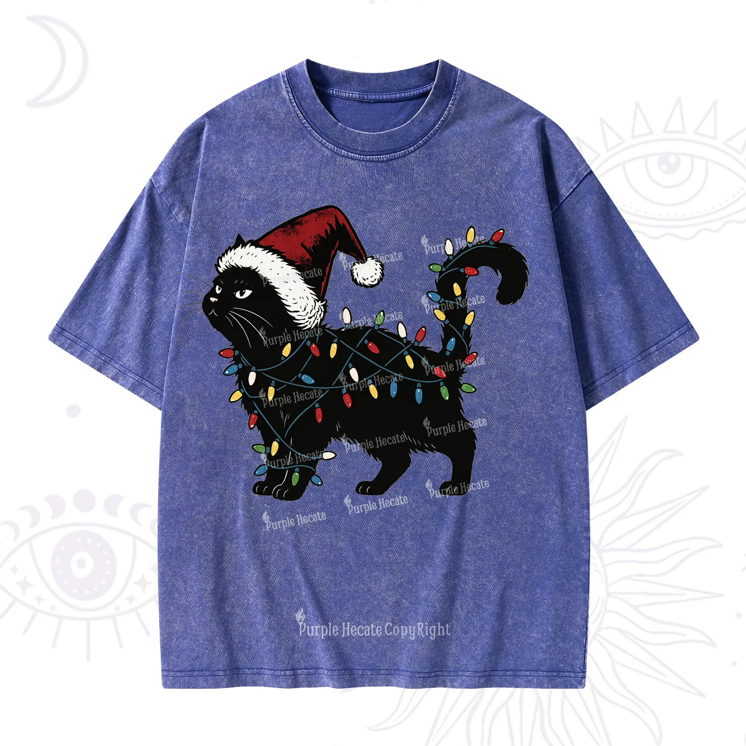 Purplehecate Cute Cat Christmas Washed T-Shirt