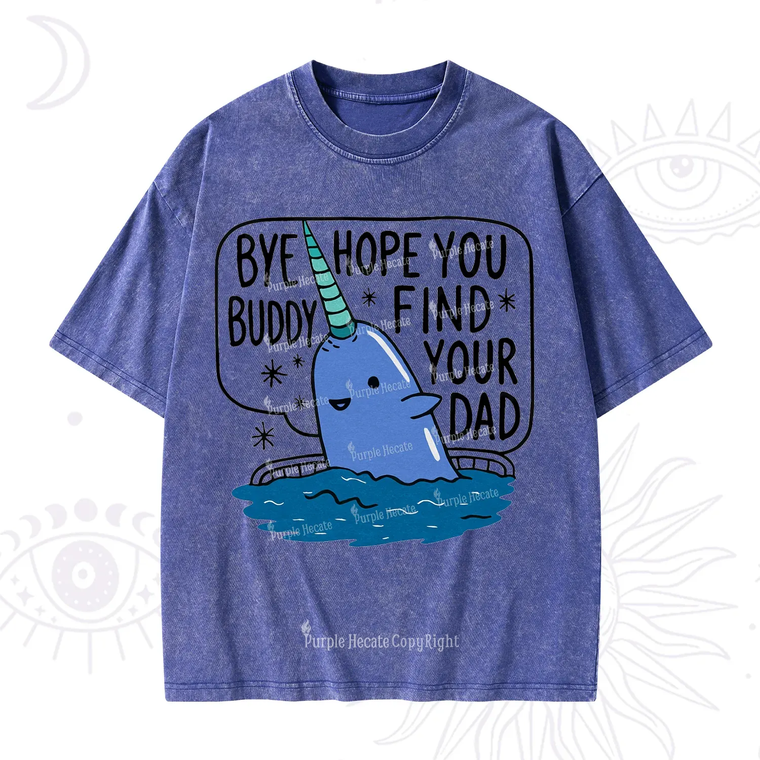 Purplehecate Good Luck Buddy Whale Christmas Washed T-Shirt