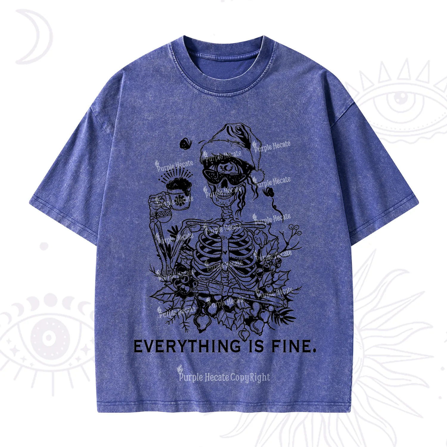 Purplehecate Everything Is Fine Christmas Washed T-Shirt