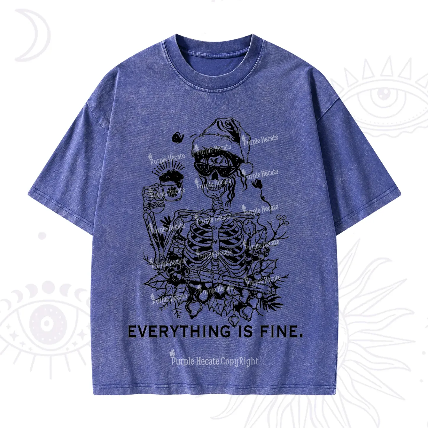 Purplehecate Everything Is Fine Christmas Washed T-Shirt