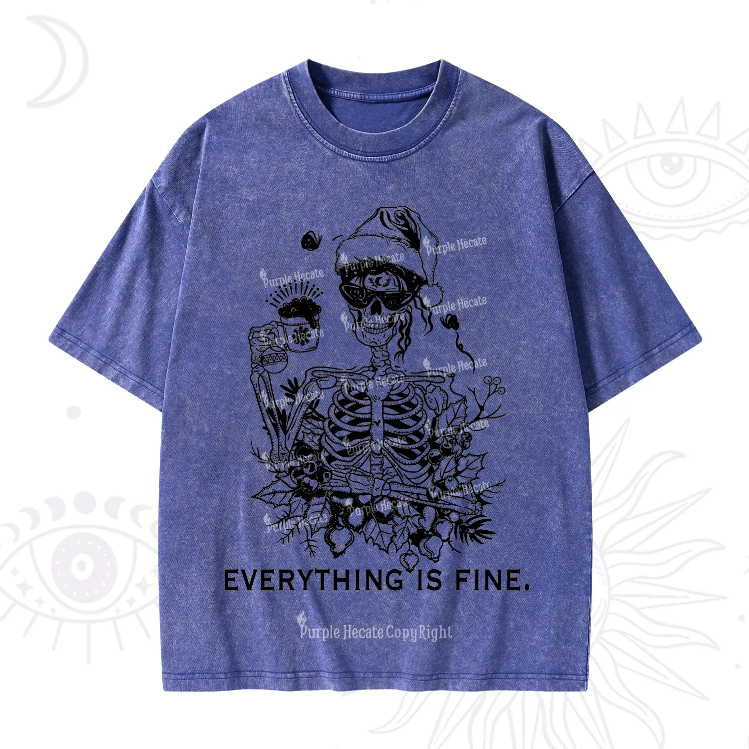 Purplehecate Everything Is Fine Christmas Washed T-Shirt