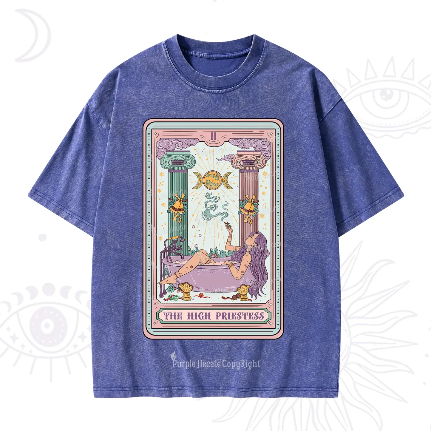 Purplehecate The High Priestess Tarot Christmas Washed T-Shirt