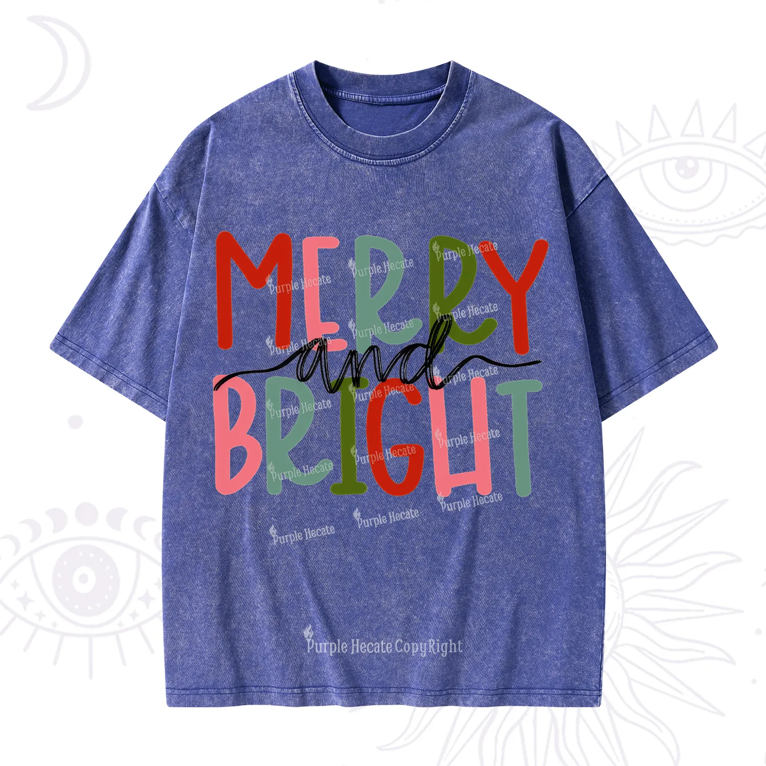 Purplehecate Merry and Bright Christmas Washed T-Shirt