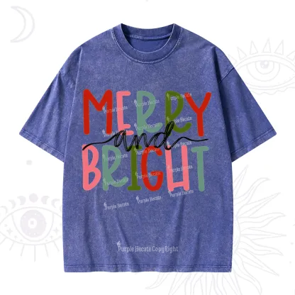 Purplehecate Merry and Bright Christmas Washed T-Shirt