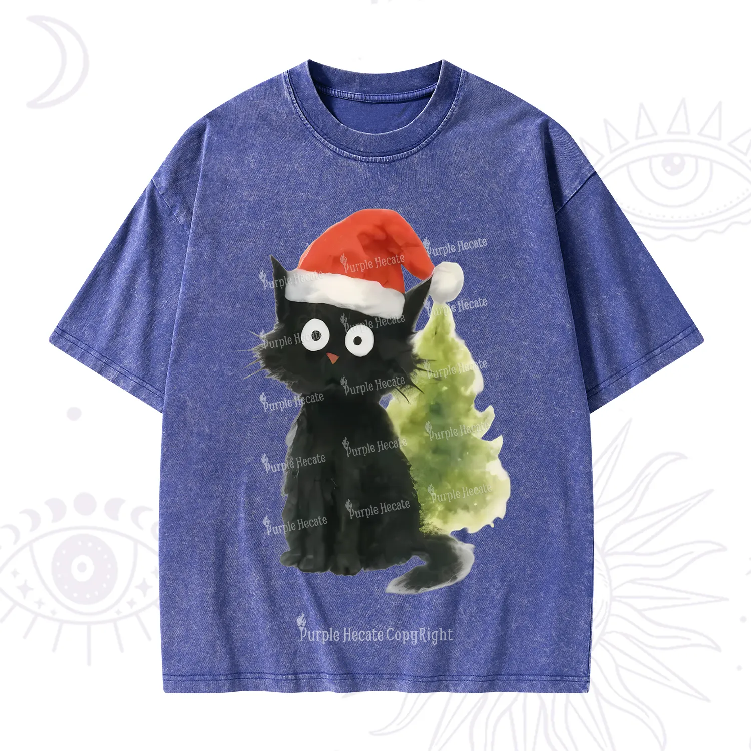 Purplehecate Black Cats Christmas Washed T-Shirt