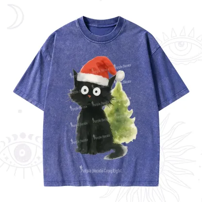 Purplehecate Black Cats Christmas Washed T-Shirt