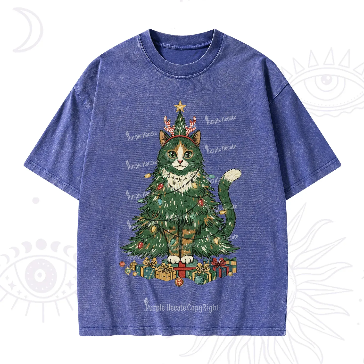 Purplehecate Cute Cats Christmas Tree Washed T-Shirt
