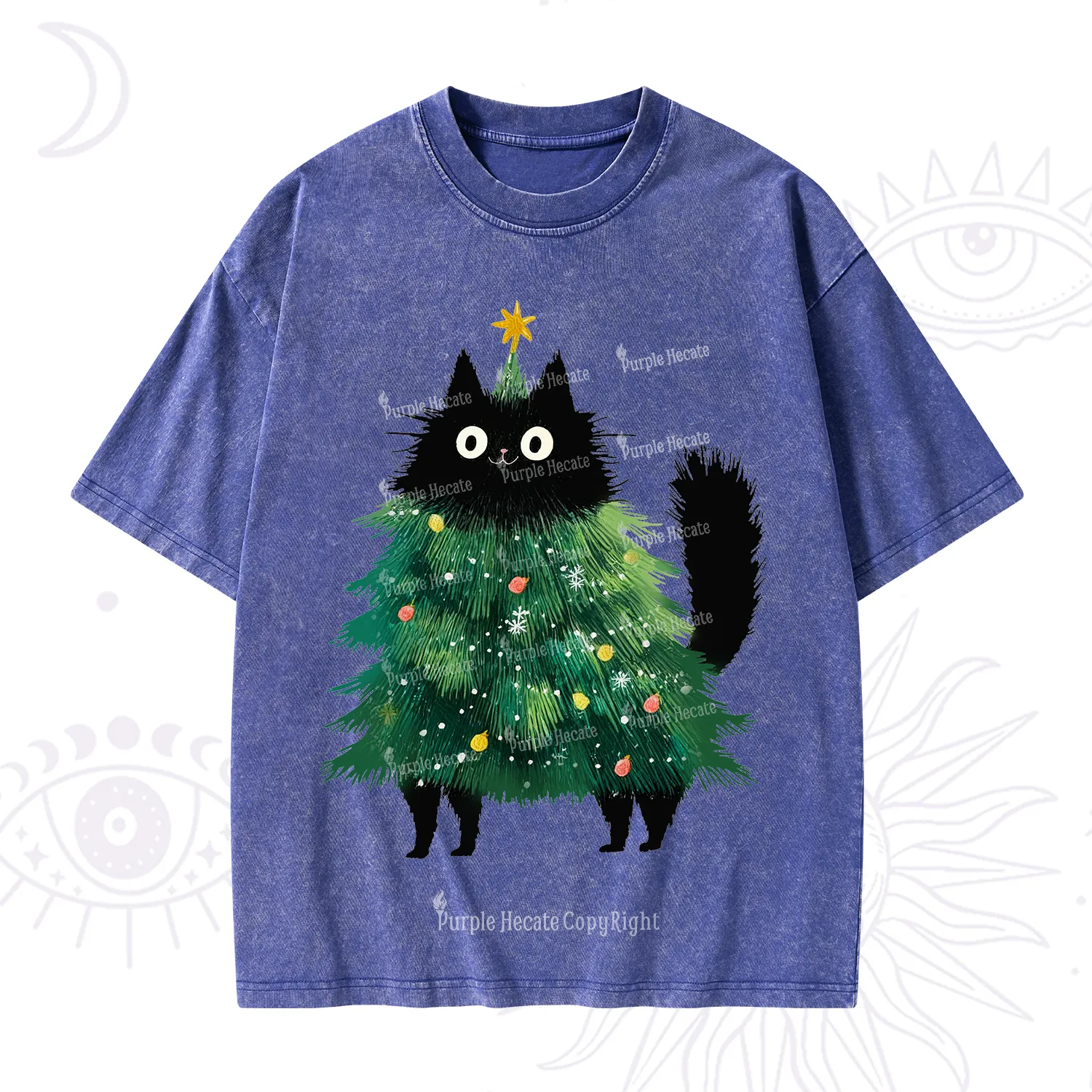 Purplehecate Black Cats Christmas Tree Christmas Washed T-Shirt