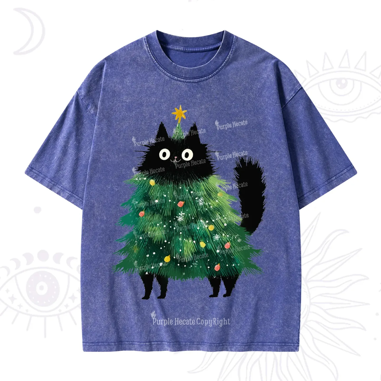 Purplehecate Black Cats Christmas Tree Christmas Washed T-Shirt