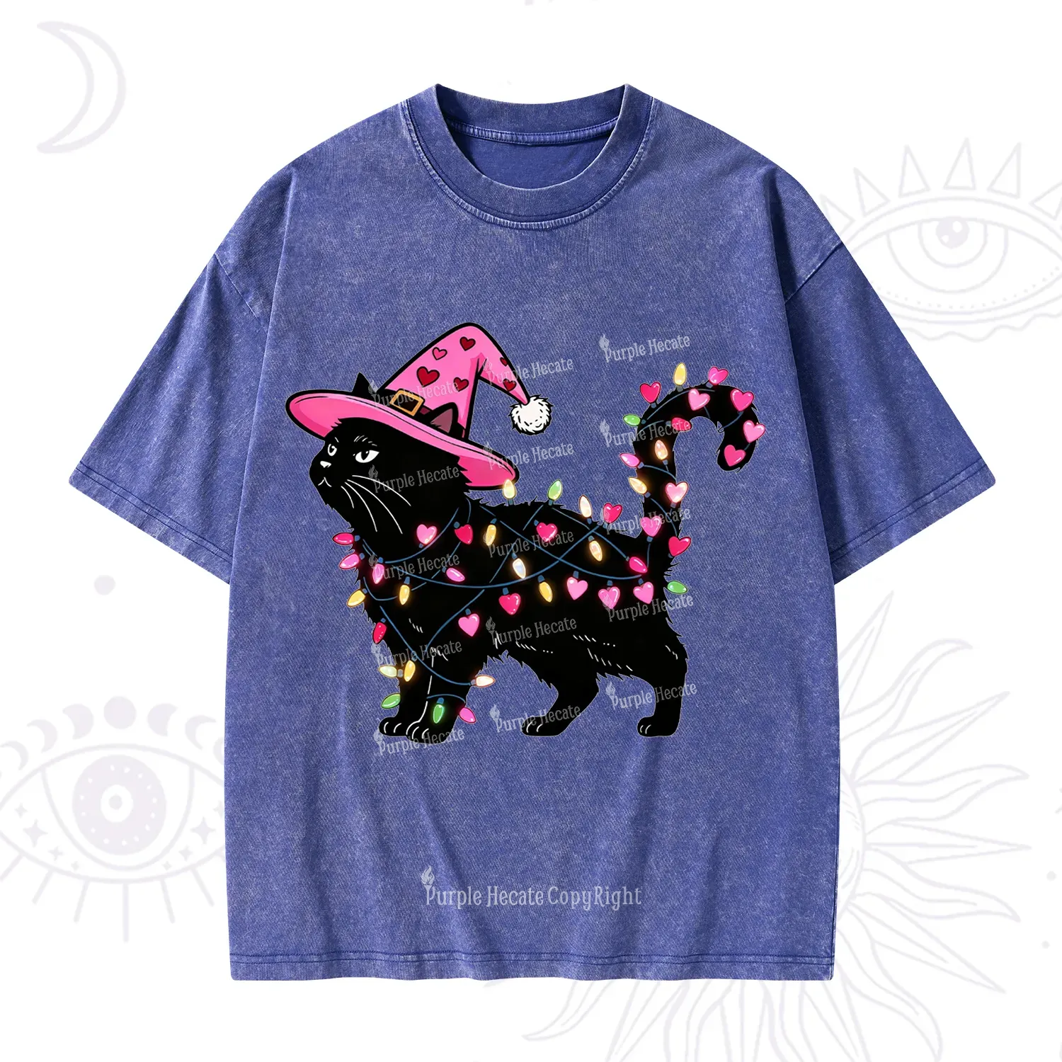 Purplehecate Cute Cat Valentine Washed T-Shirt