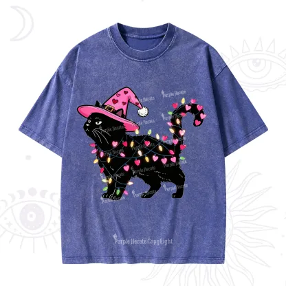 Purplehecate Cute Cat Valentine Washed T-Shirt
