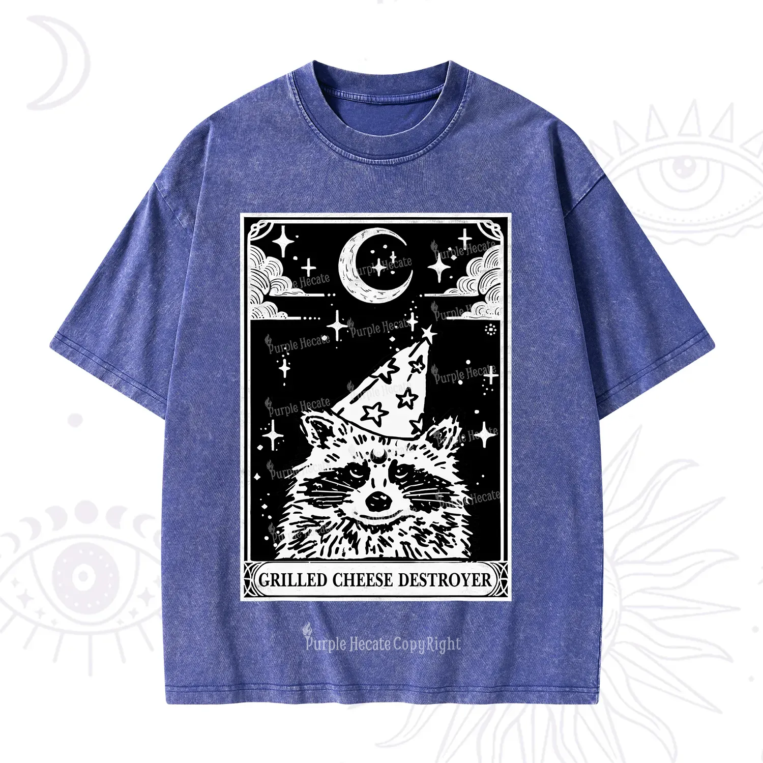 Purplehecate The Grilled Cheese Destroyer Tarot Raccoon Washed T-Shirt
