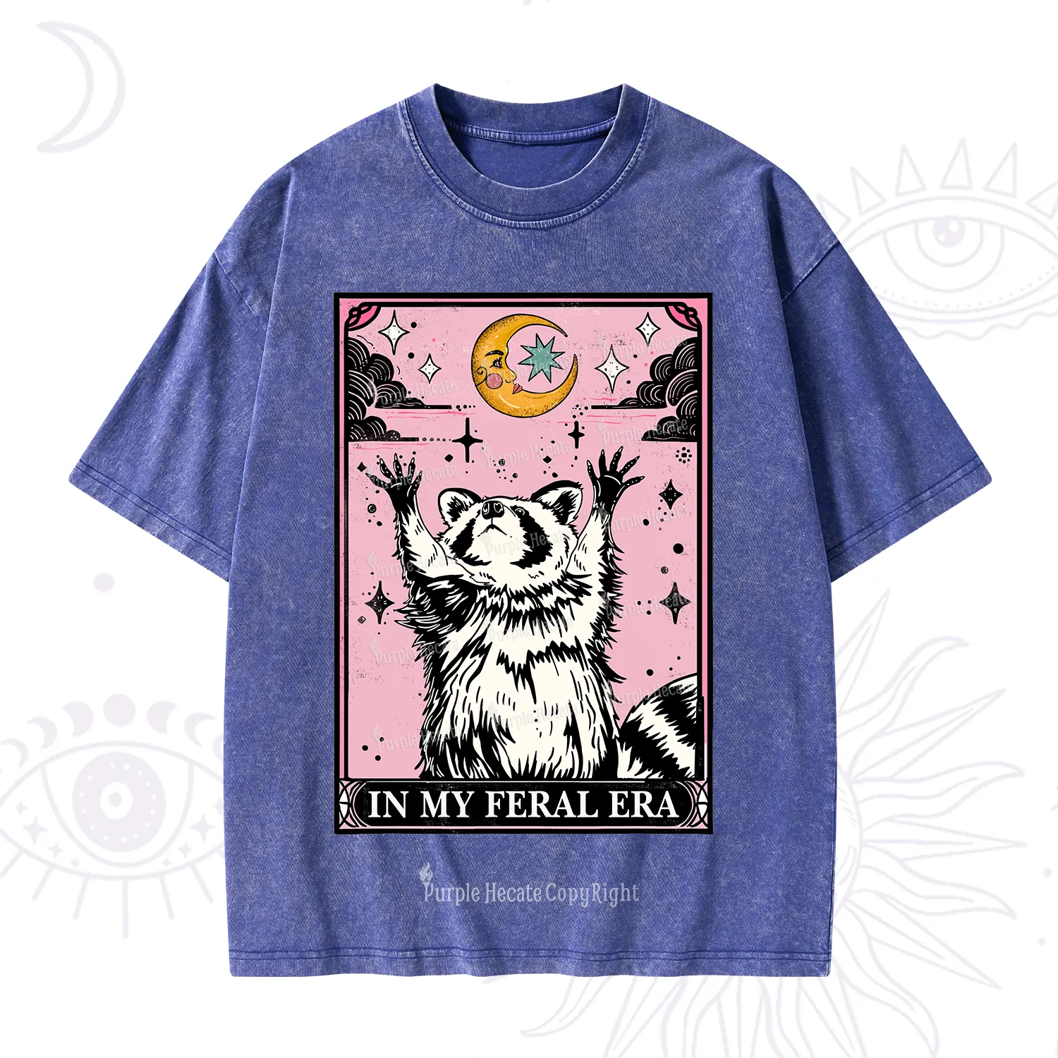 Purplehecate The In My Feral Era Tarot Raccoon Washed T-Shirt