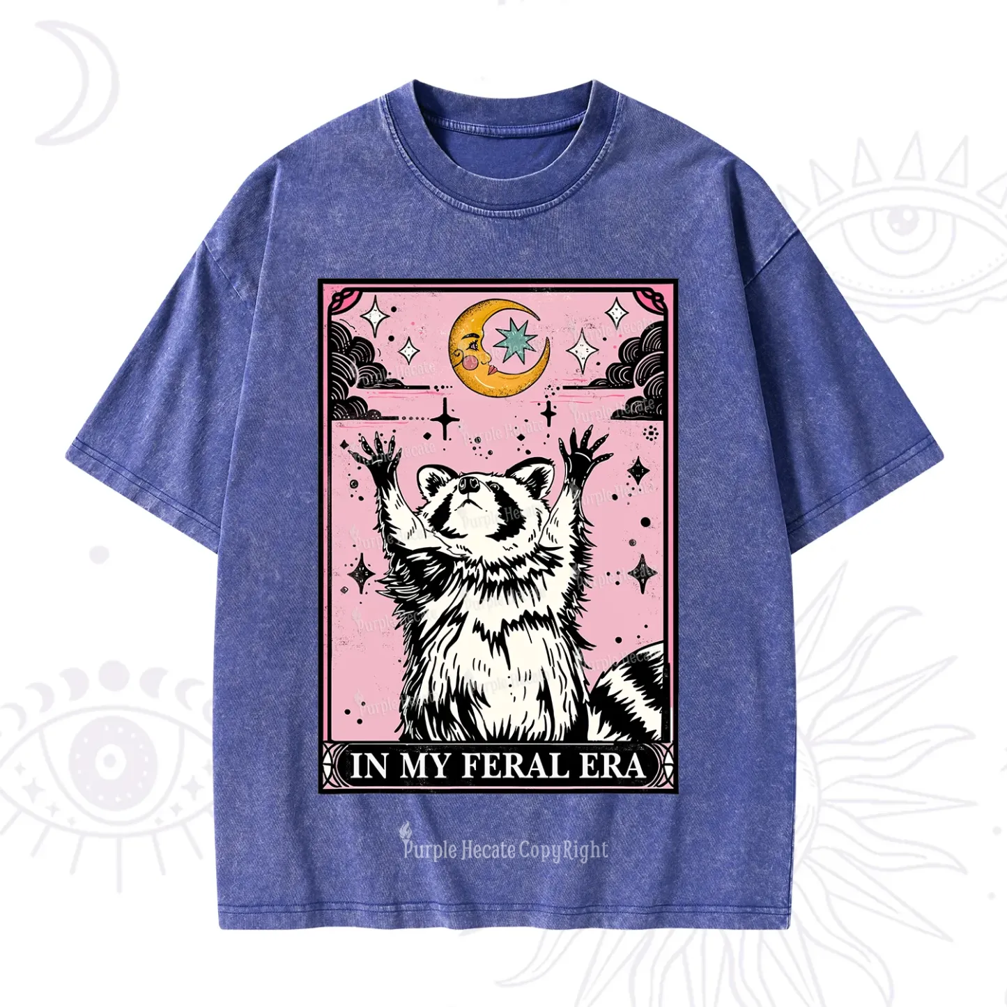 Purplehecate The In My Feral Era Tarot Raccoon Washed T-Shirt