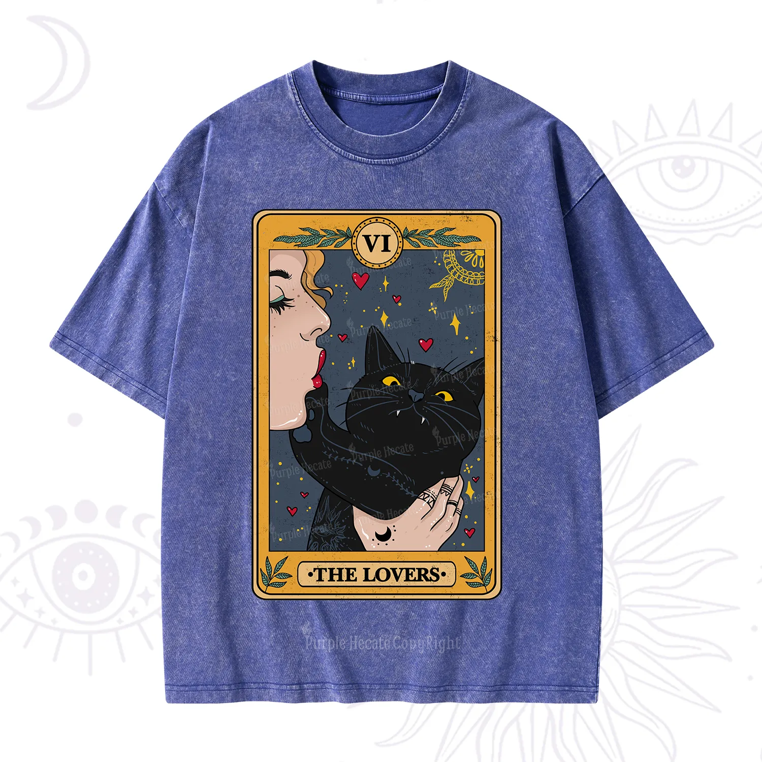 Purplehecate The Lovers Cat Tarot Washed T-Shirt