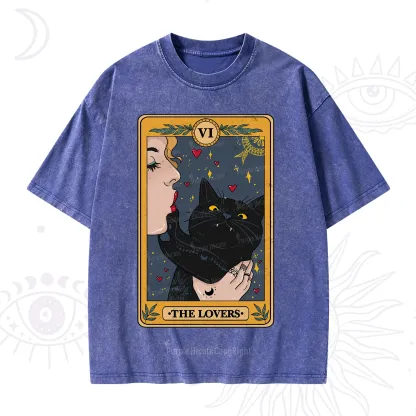 Purplehecate The Lovers Cat Tarot Washed T-Shirt