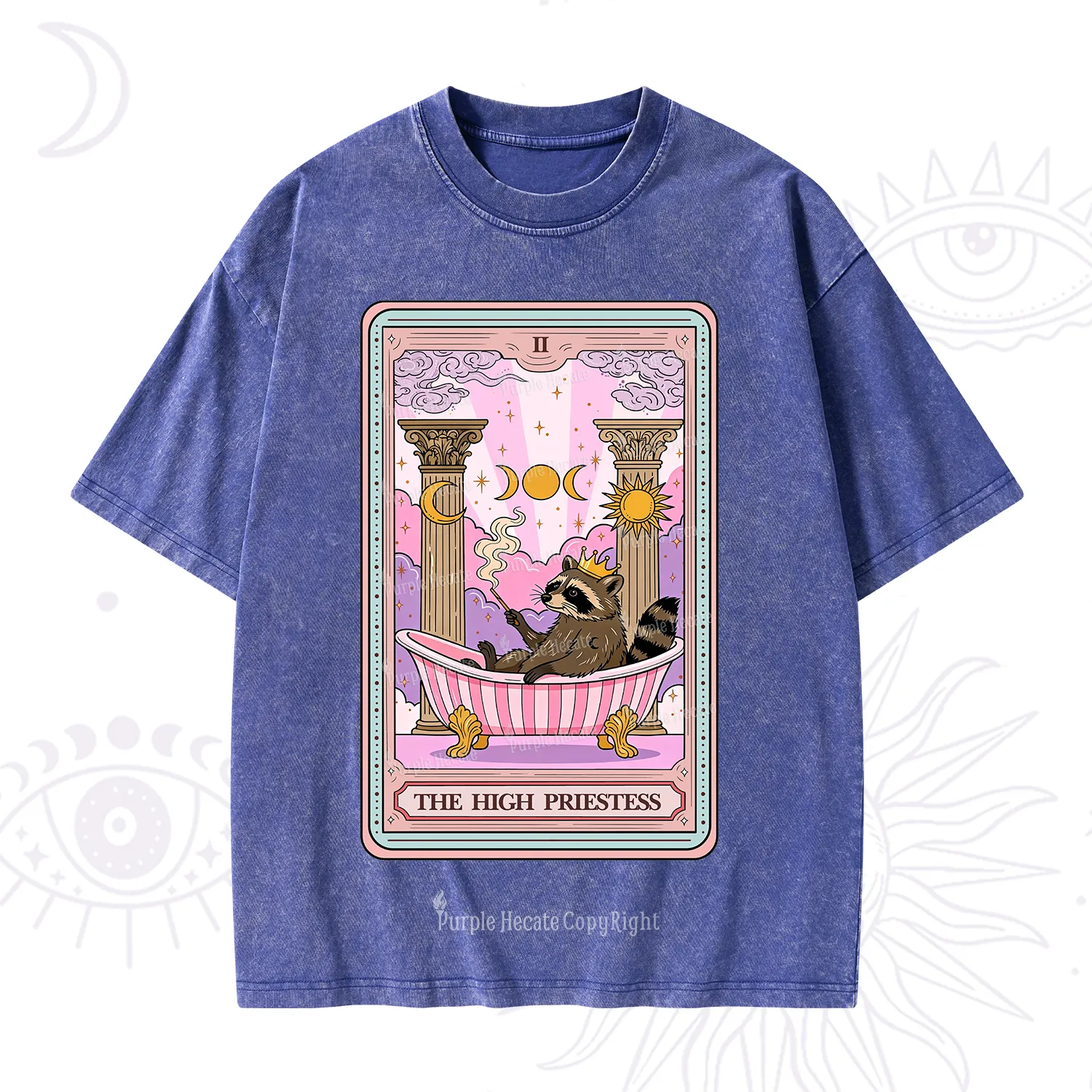 Purplehecate The High Priestess Raccoon Tarot Washed T-Shirt