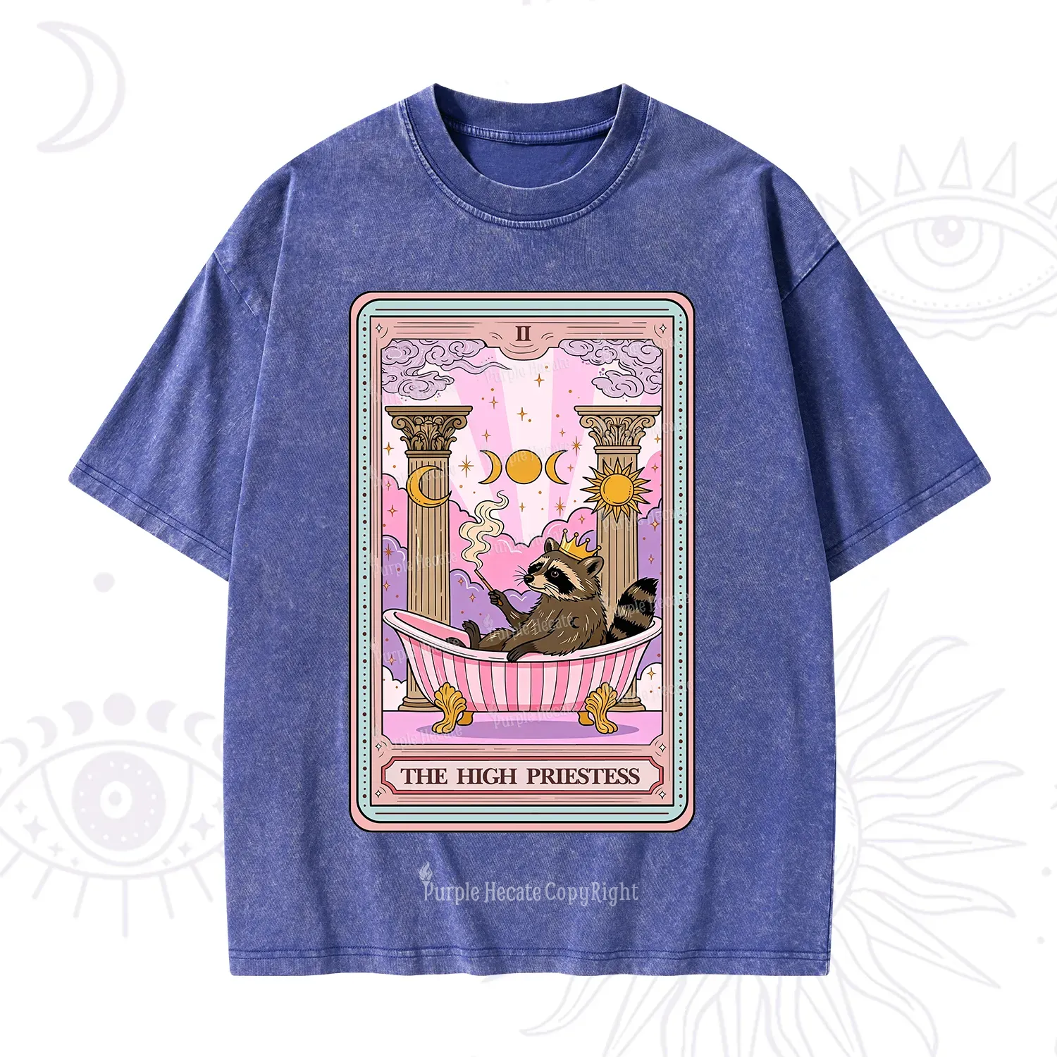 Purplehecate The High Priestess Raccoon Tarot Washed T-Shirt