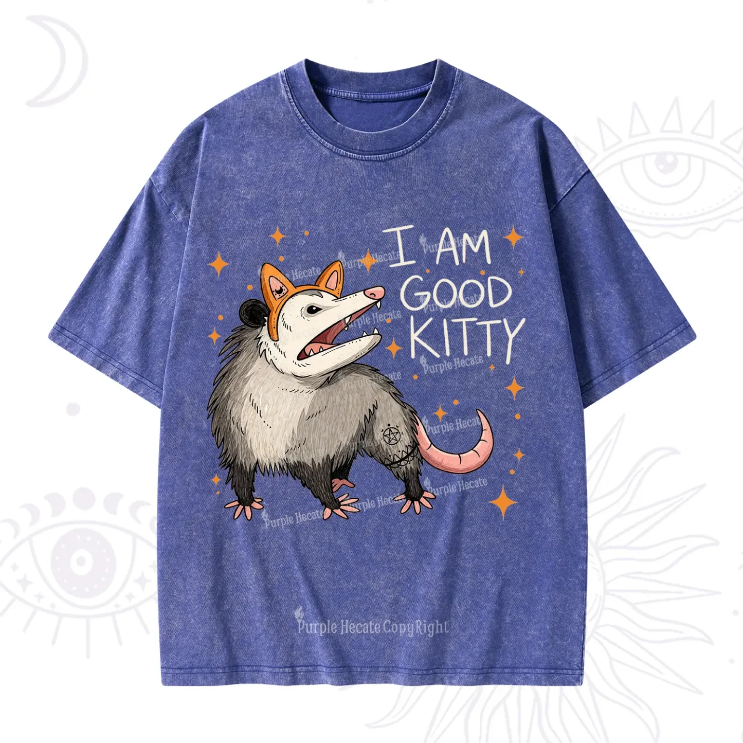 Purplehecate Funny Opossum I Am Good Kitty Washed T-Shirt