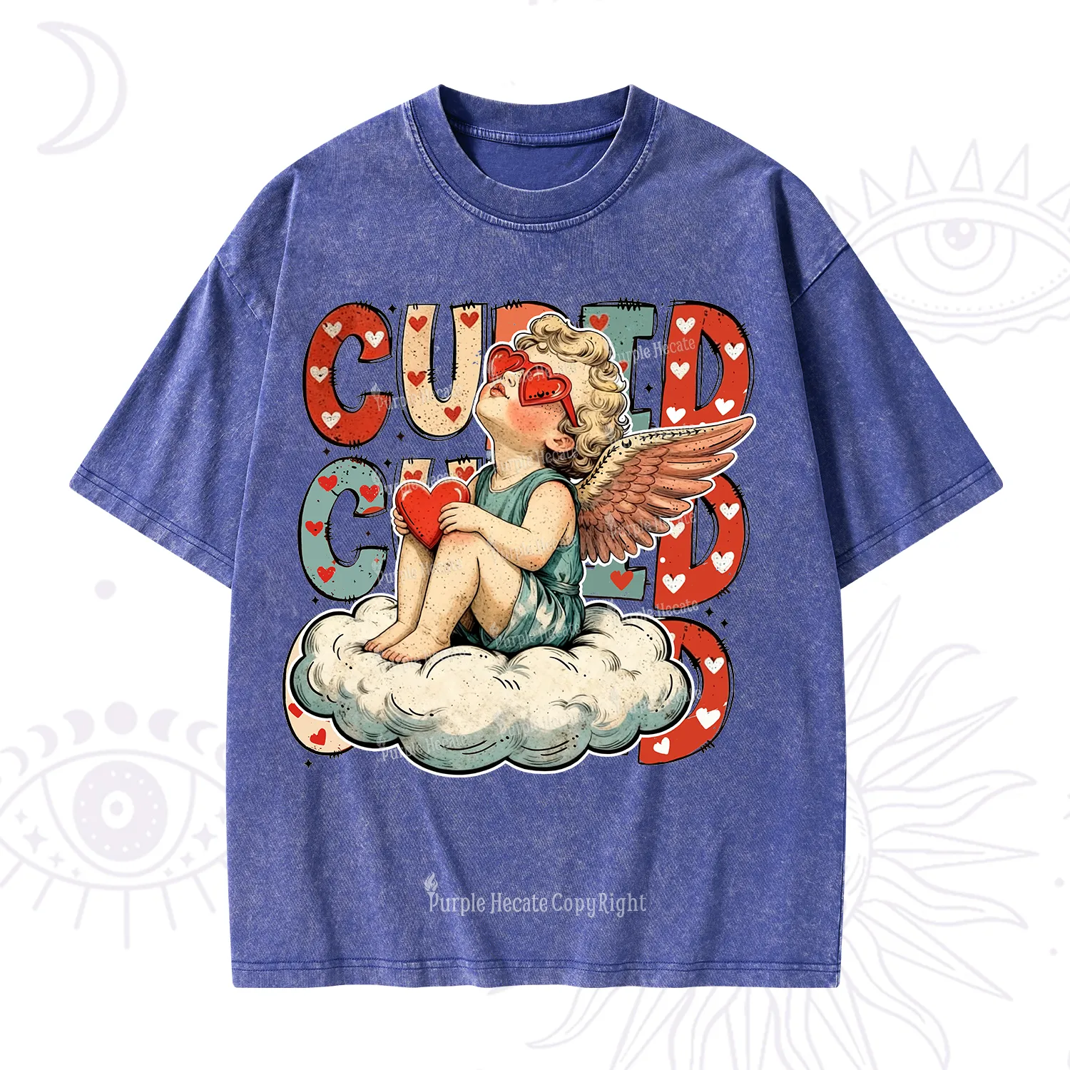 Purplehecate Retro Cupid Vibes Valentine Washed T-Shirt