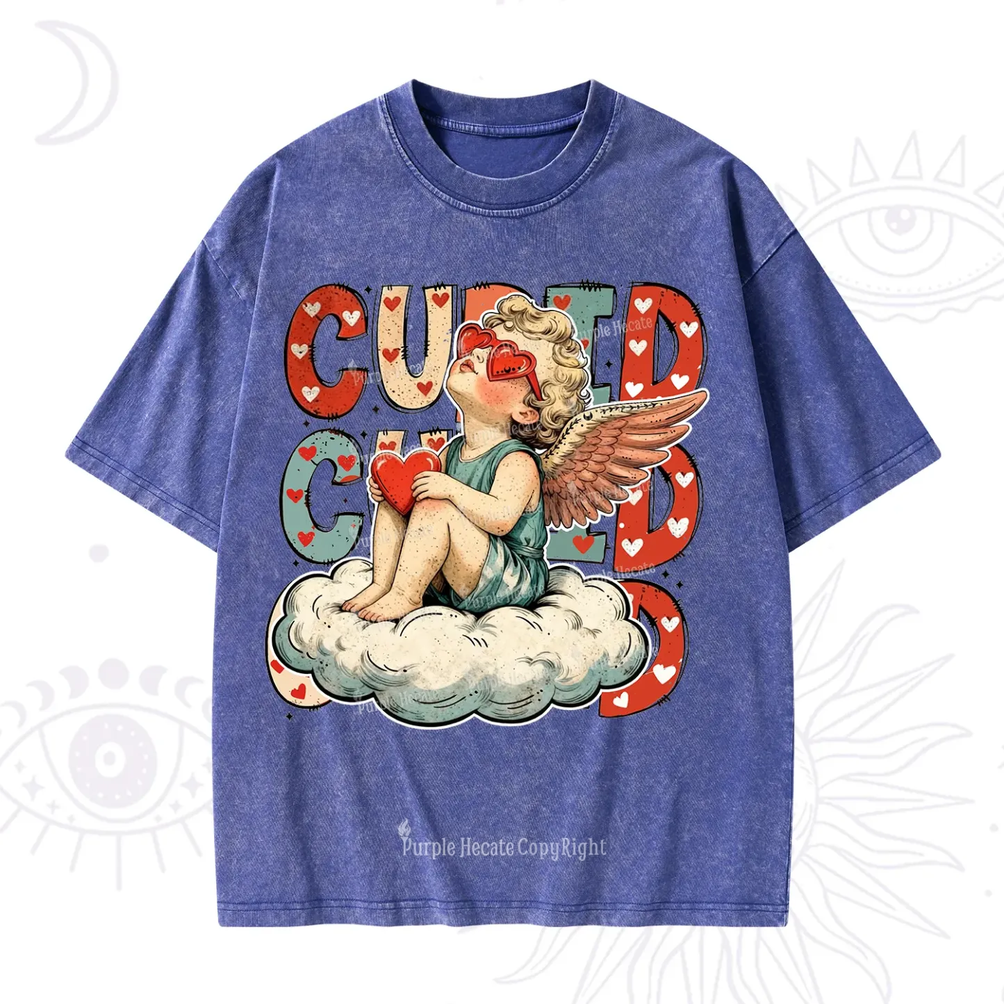 Purplehecate Retro Cupid Vibes Valentine Washed T-Shirt