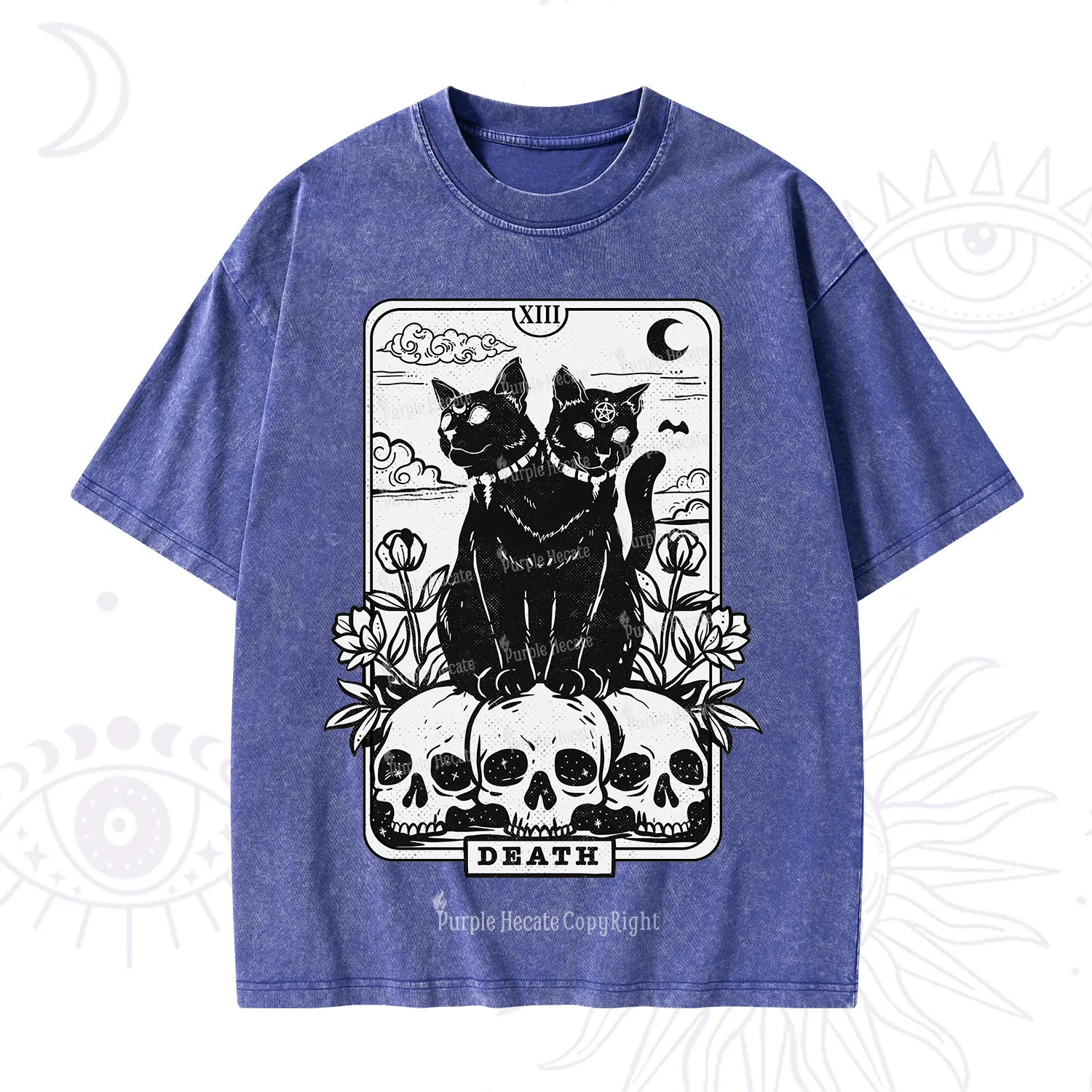 Purplehecate The Black Cat Death Tarot Card Washed T-Shirt