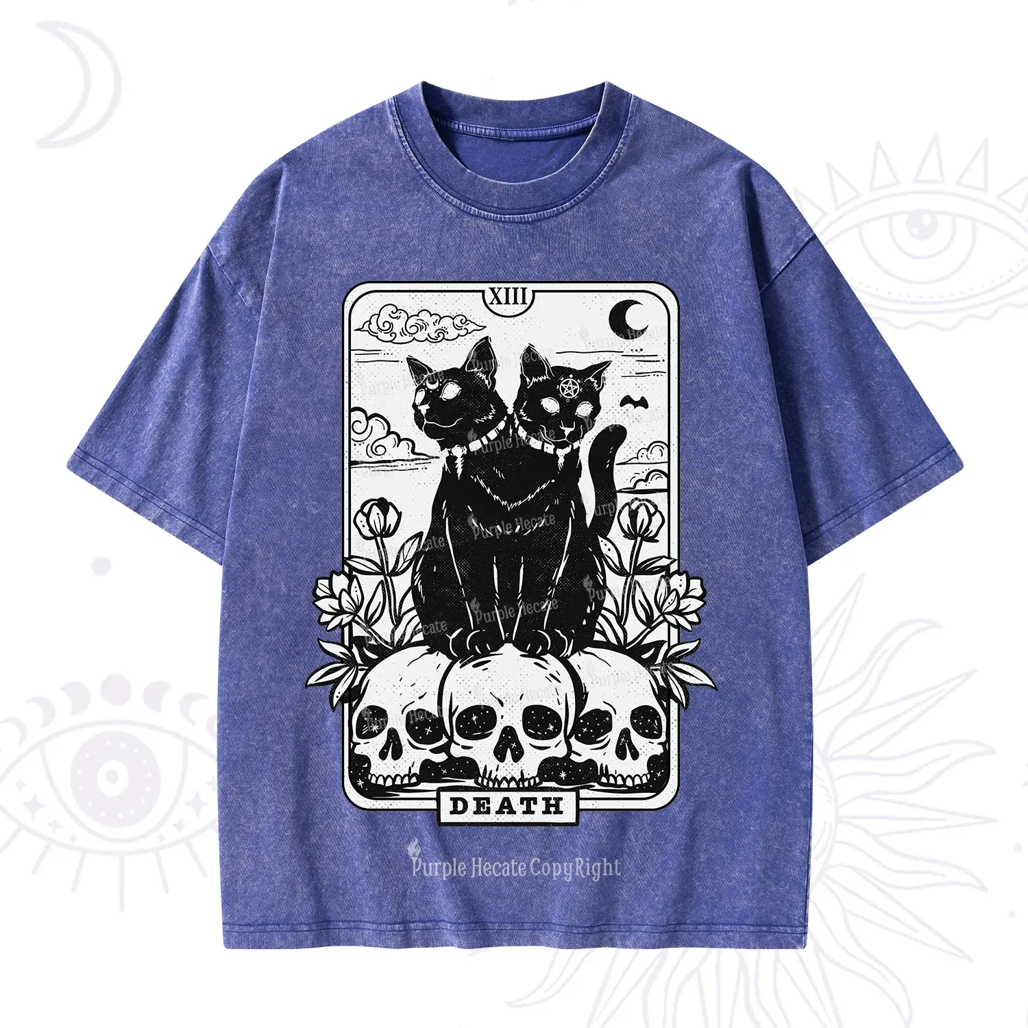 Purplehecate The Black Cat Death Tarot Card Washed T-Shirt