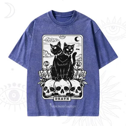 Purplehecate The Black Cat Death Tarot Card Washed T-Shirt