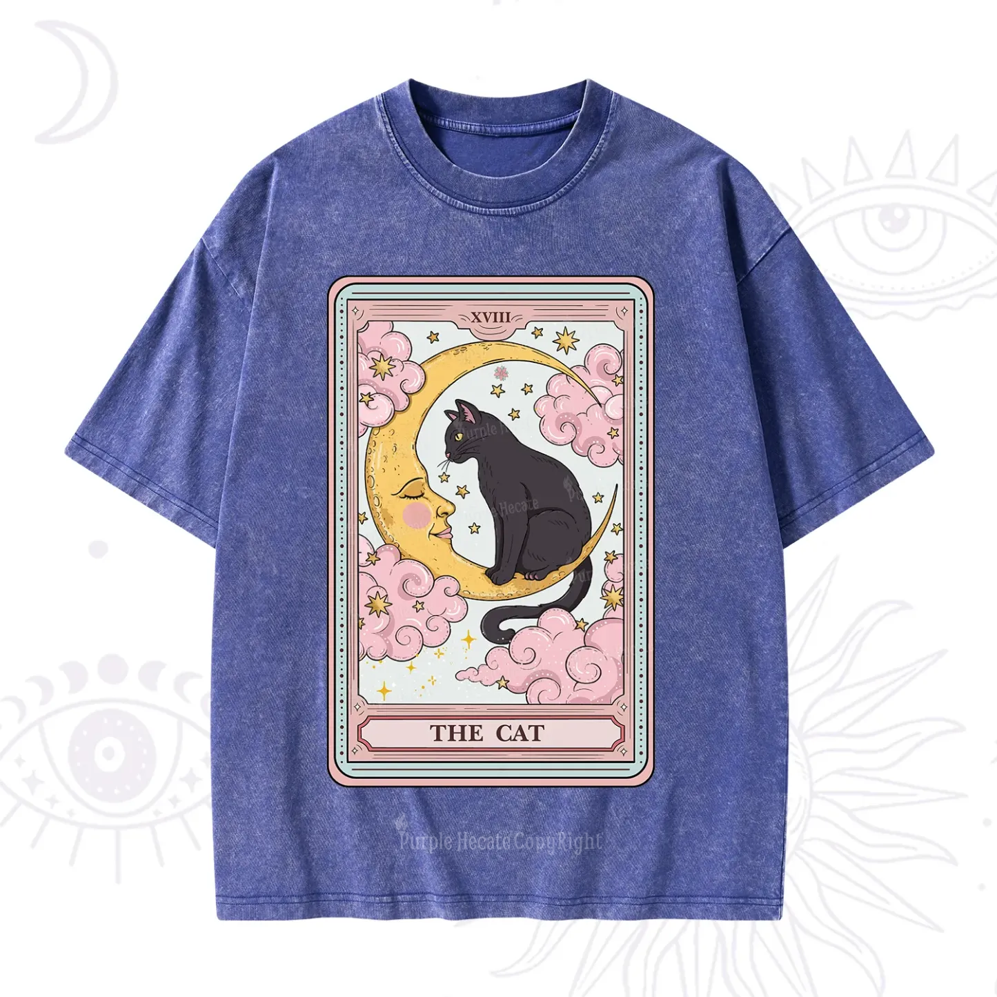 Purplehecate The Cat Tarot Card Washed T-Shirt