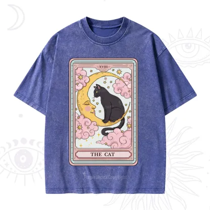 Purplehecate The Cat Tarot Card Washed T-Shirt