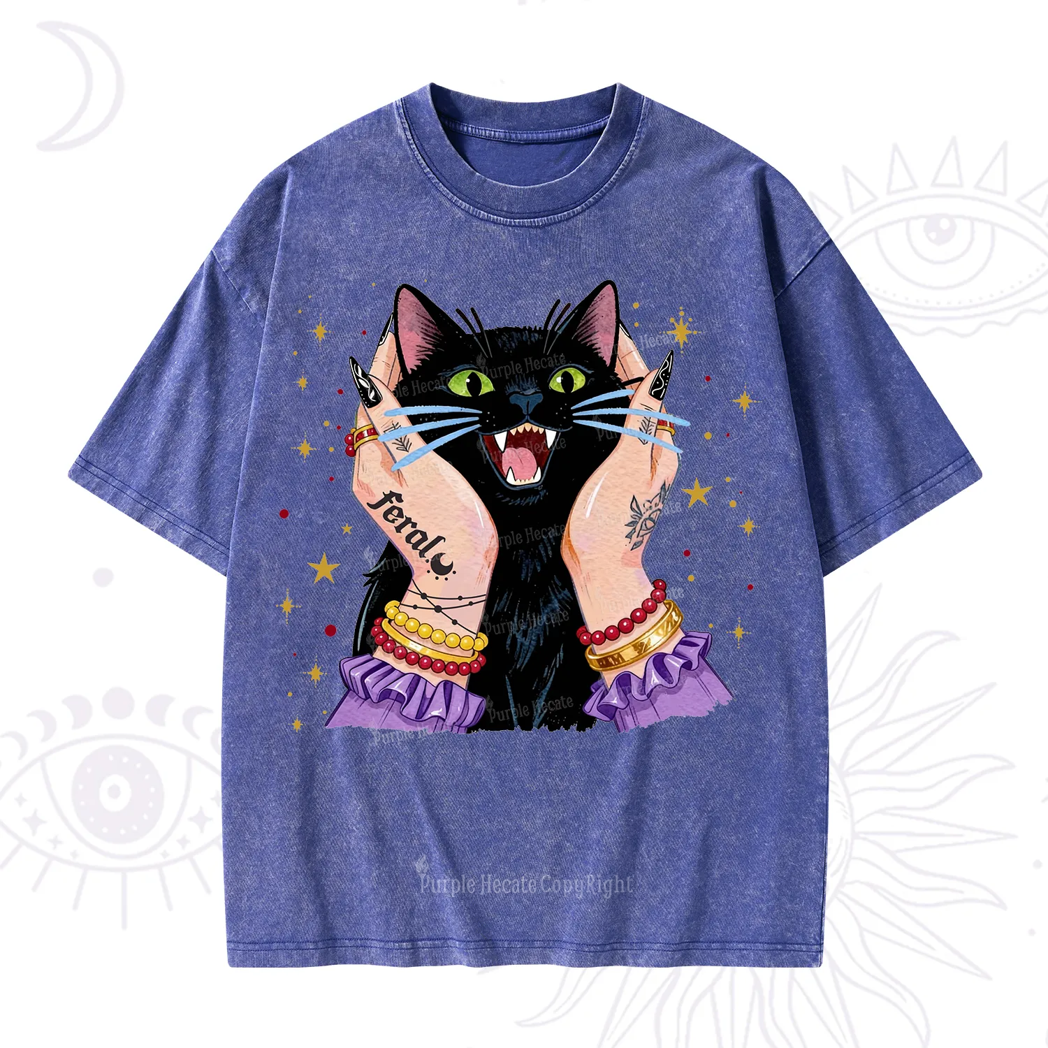 Purplehecate Feral Cat Magic Washed T-Shirt
