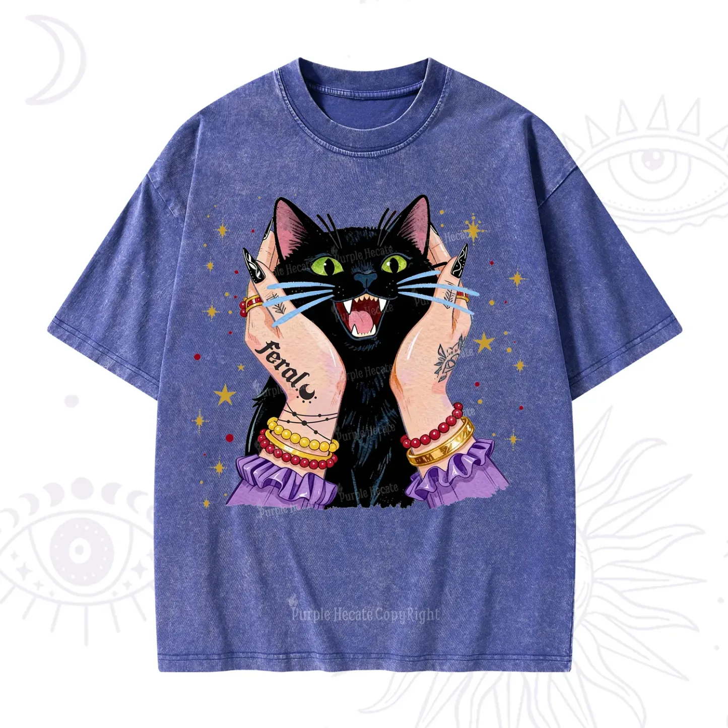 Purplehecate Feral Cat Magic Washed T-Shirt