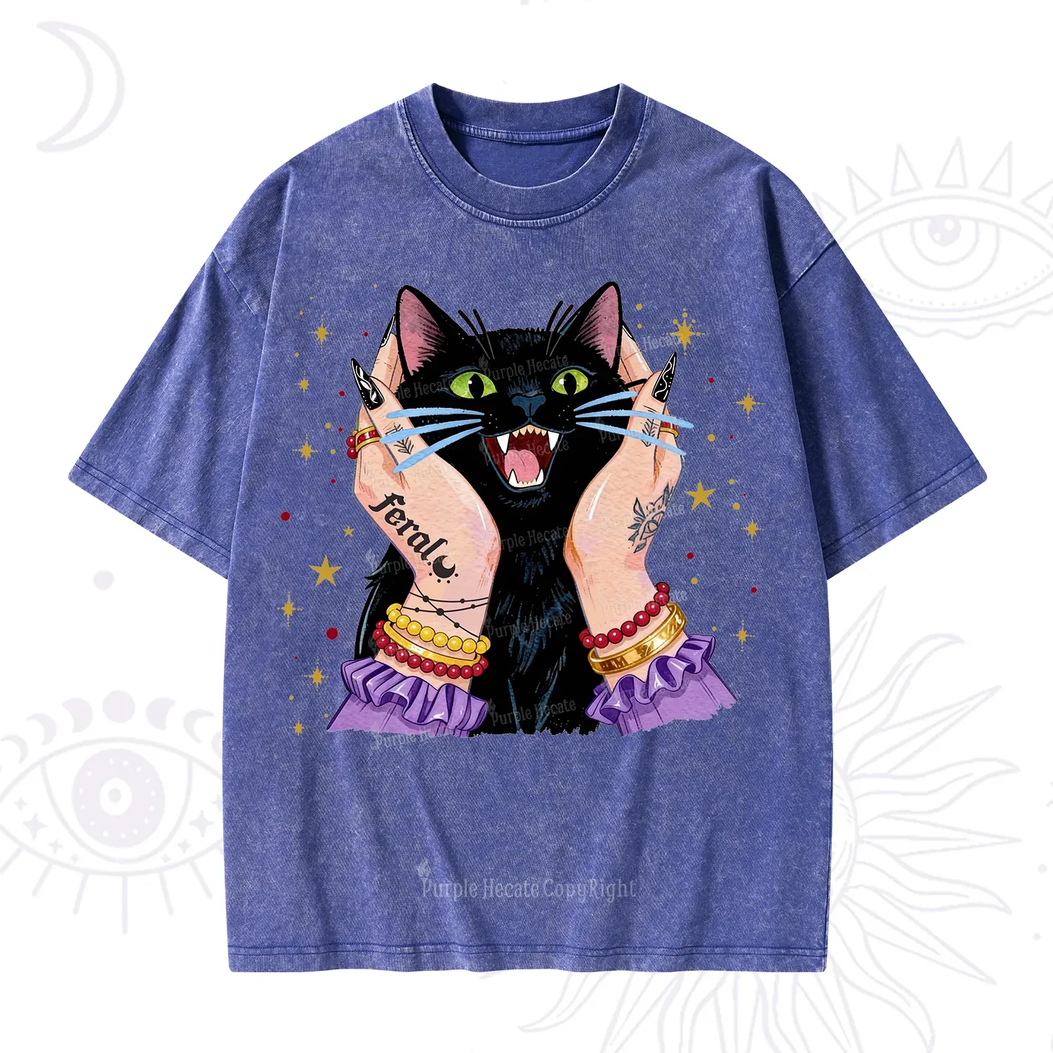 Purplehecate Feral Cat Magic Washed T-Shirt