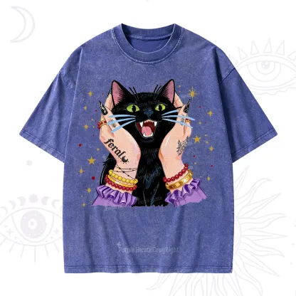 Purplehecate Feral Cat Magic Washed T-Shirt