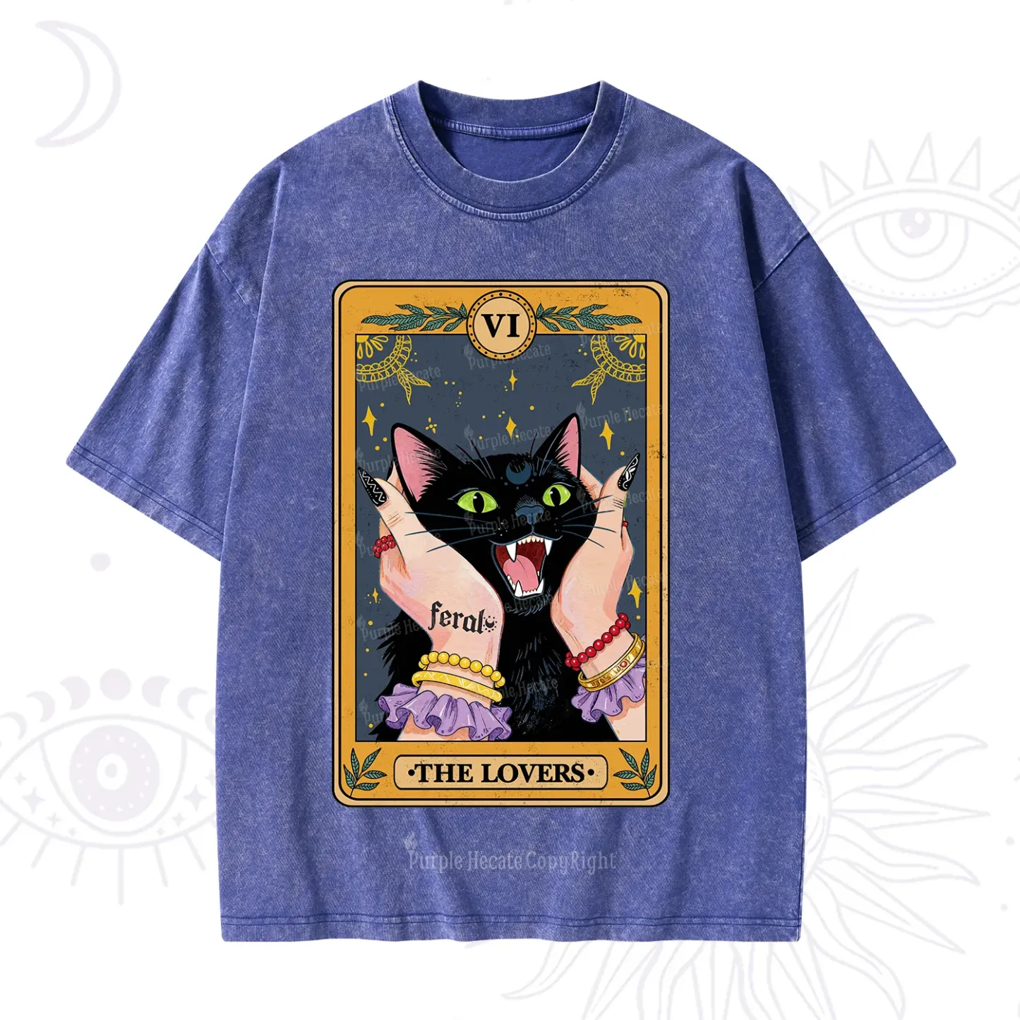 Purplehecate The Lovers Tarot Feral Cat Washed T-Shirt